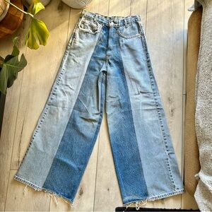 Vintage Reconstructed Levi’s Two-Tone Denim Jeans – Wide Leg Streetwear Size 28